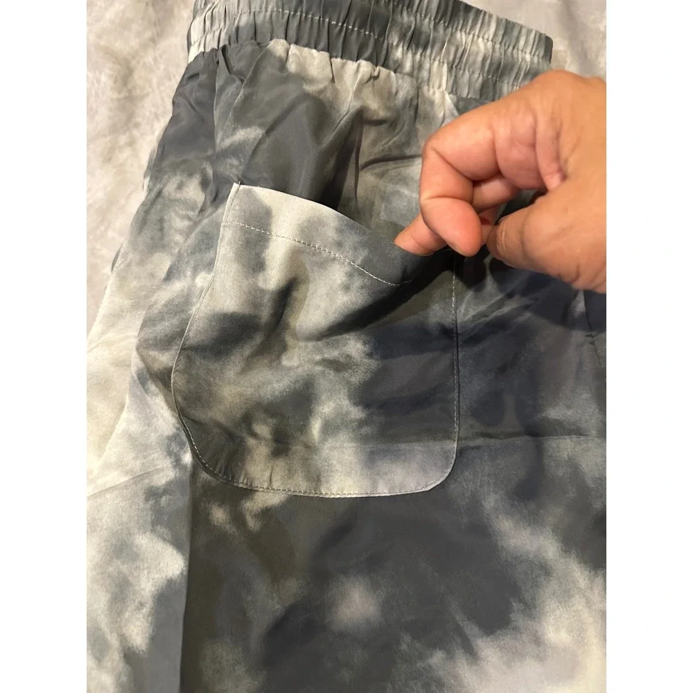 Centro Mens Tie Dye Swim Trunks Grey White MS1003 Mesh Lined Shorts Medium